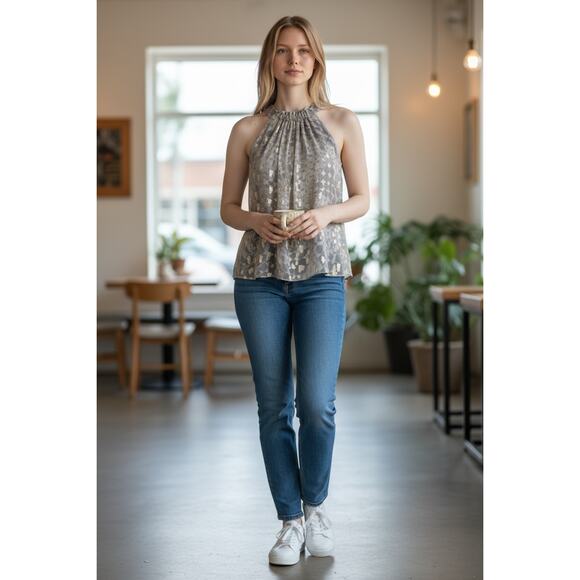 RAMY BROOK Top NEW Size S Arlene Blouse $325 Metallic - Picture 5 of 5